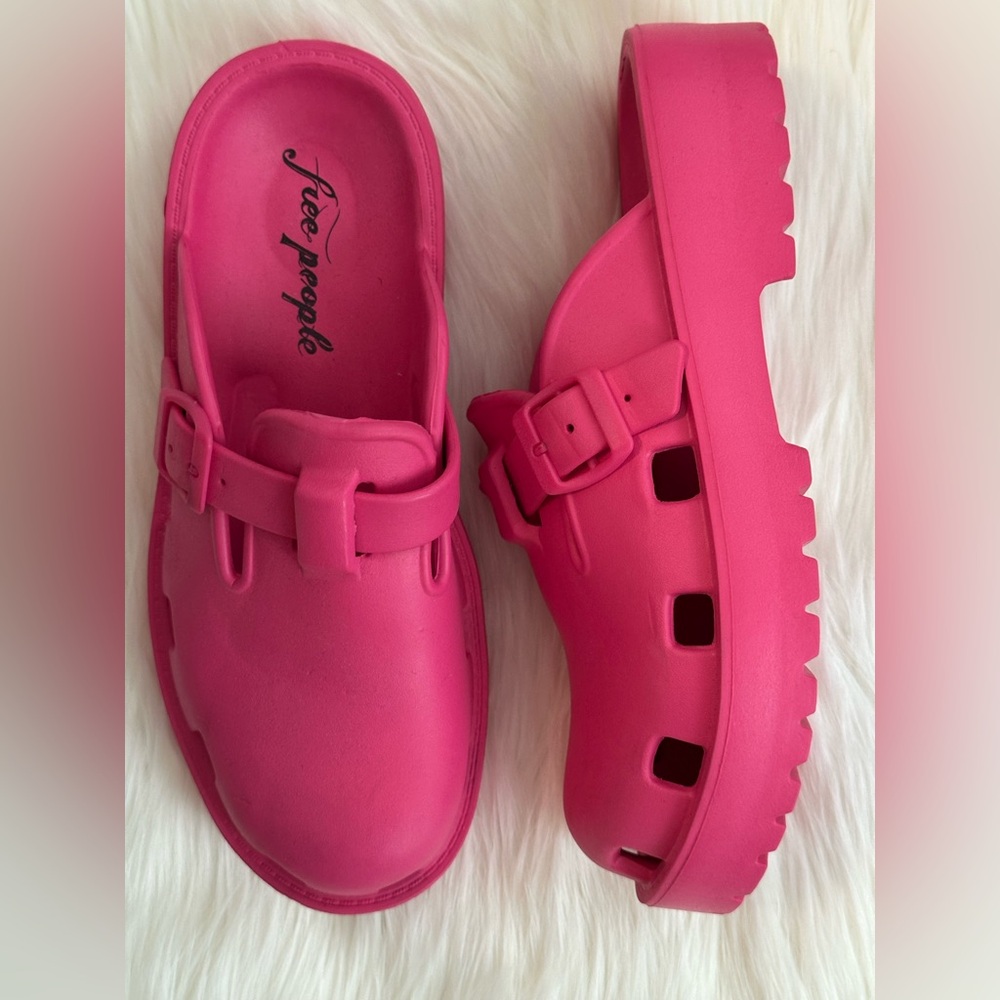 NWOT - Free People Bright Pink Clogs